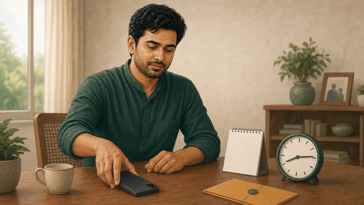 ফোন নামিয়ে সময়, বাজেট ও পরিবারের অগ্রাধিকার ঠিক করছেন একজন বাংলাদেশি প্রাপ্তবয়স্ক